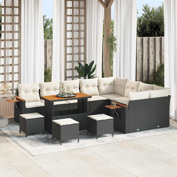 Gartensofa Set Schwarz & Creme mit Kissen (13-teilig)
