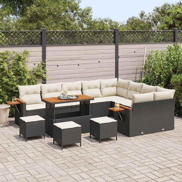 Gartensofa Set Schwarz & Creme mit Kissen (13-teilig)