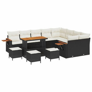Gartensofa Set Schwarz & Creme mit Kissen (13-teilig)