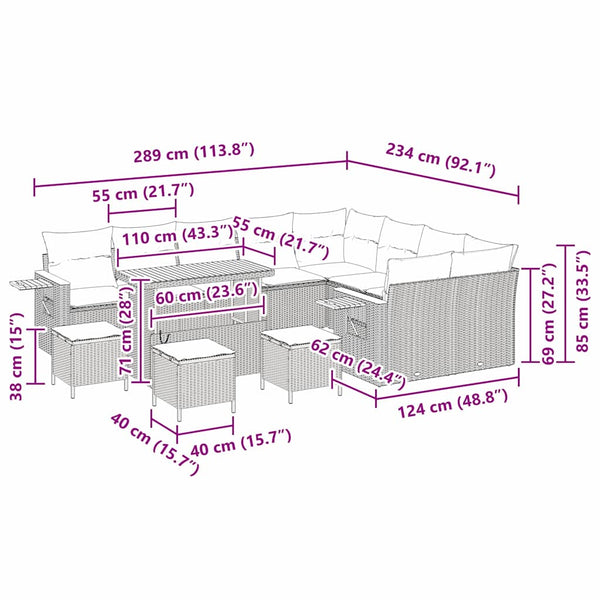 Gartensofa Set Schwarz & Creme mit Kissen (13-teilig)