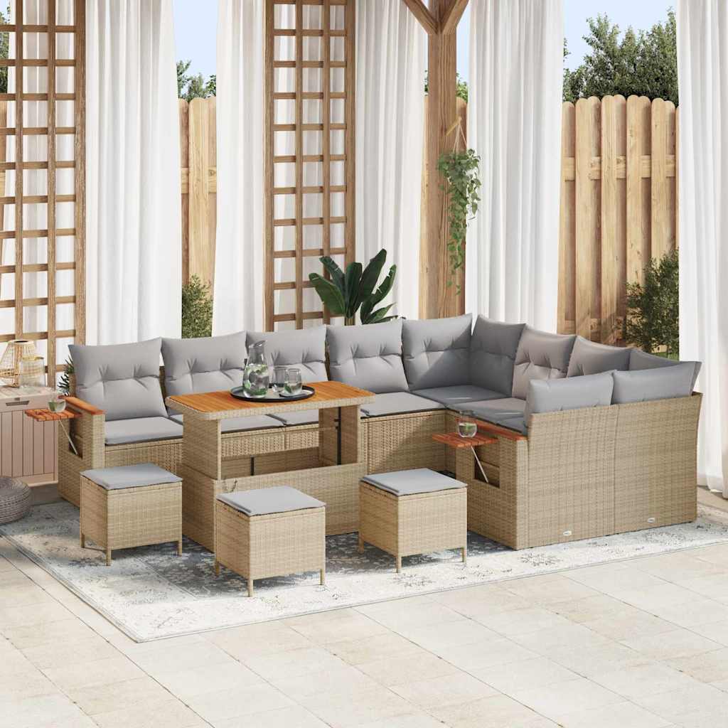 Gartensofa Set mit Kissen, Beige/Hellgrau, 13-teilig