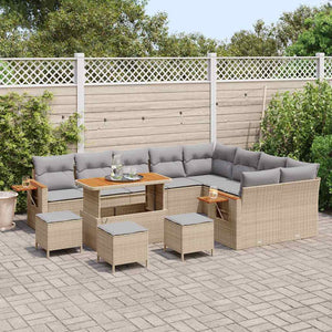 Gartensofa Set mit Kissen, Beige/Hellgrau, 13-teilig