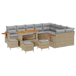 Gartensofa Set mit Kissen, Beige/Hellgrau, 13-teilig