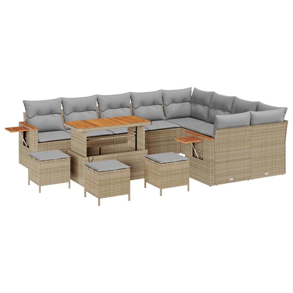 Gartensofa Set mit Kissen, Beige/Hellgrau, 13-teilig