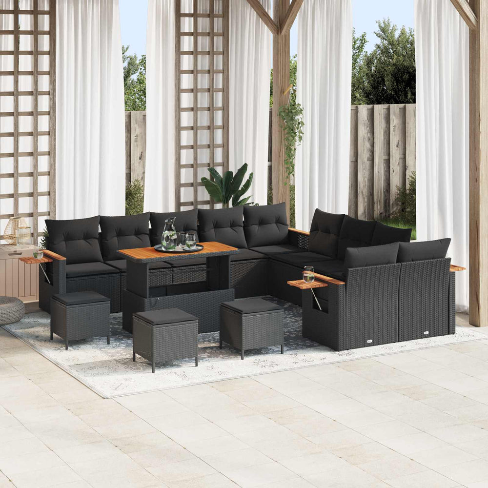 vidaXL Garden Sofa Set with Cushions 14 pcs Black