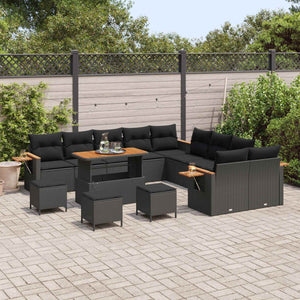 vidaXL Ensemble de canapés de jardin avec coussins 14 pcs Noir