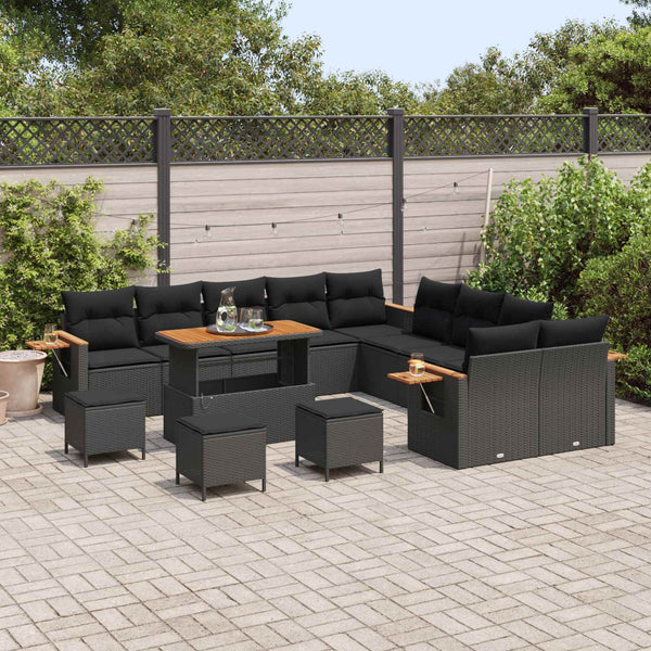 vidaXL Ensemble de canapés de jardin avec coussins 14 pcs Noir