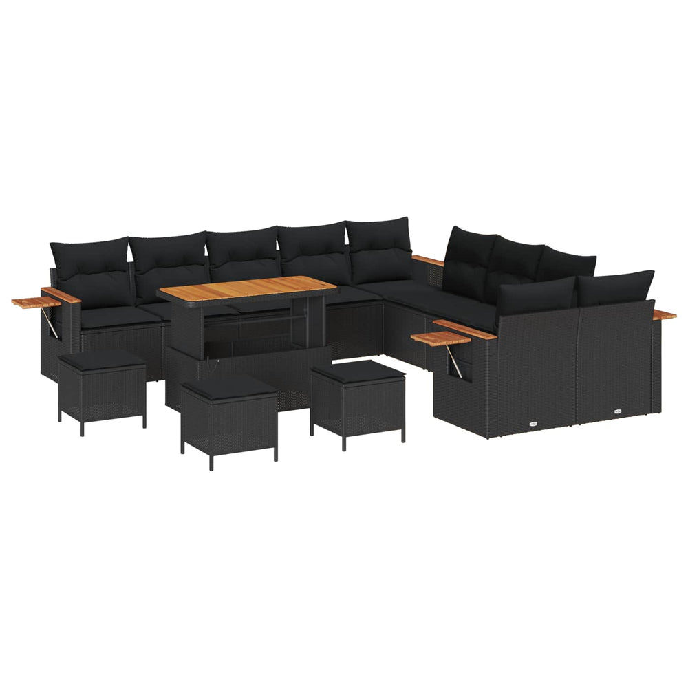 vidaXL Garden Sofa Set with Cushions 14 pcs Black