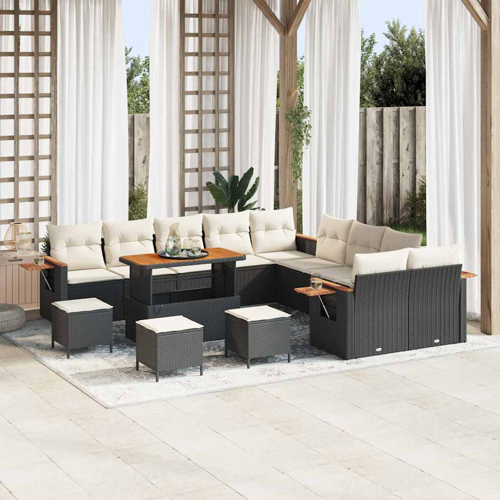 vidaXL Garden Sofa Set with Cushions 14 pcs Black and Cream