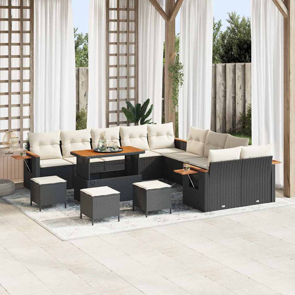 Gartensofa Set Schwarz Creme 14-teilig