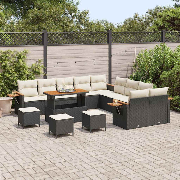 Gartensofa Set Schwarz Creme 14-teilig