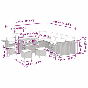 Gartensofa Set Schwarz Creme 14-teilig