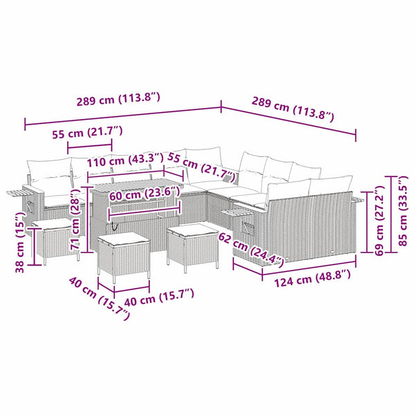 Gartensofa Set Schwarz Creme 14-teilig