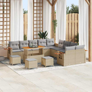 Gartensofa Set Beige/Hellgrau mit Kissen (14-teilig)