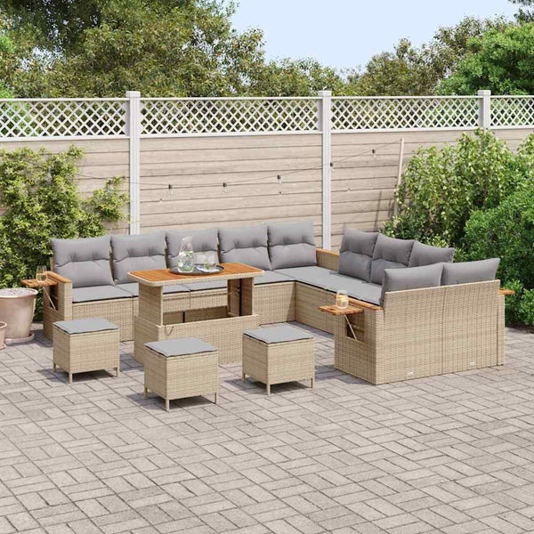 Gartensofa Set Beige/Hellgrau mit Kissen (14-teilig)