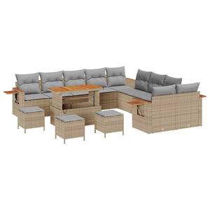 Gartensofa Set Beige/Hellgrau mit Kissen (14-teilig)