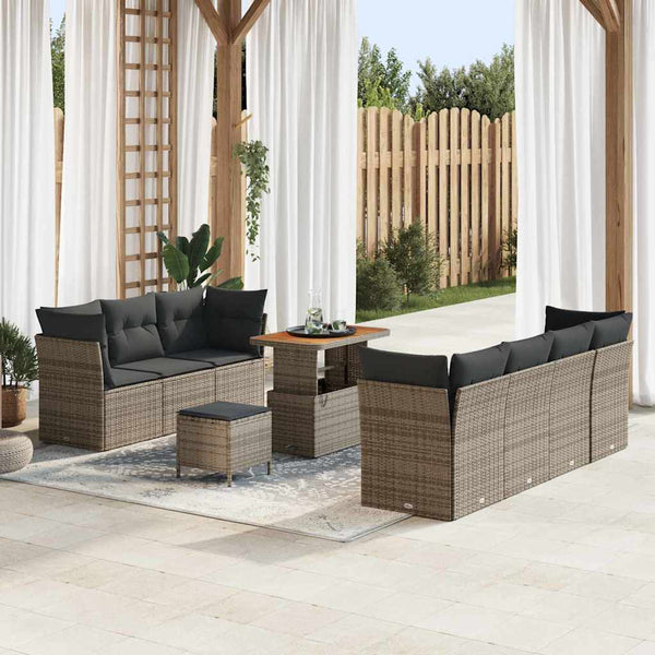 vidaXL Garden Sofa Set with Cushions and Storage 10 pcs Grey