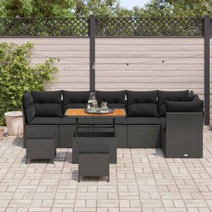 Garten Sofa Set Schwarz mit Kissen 9-teilig