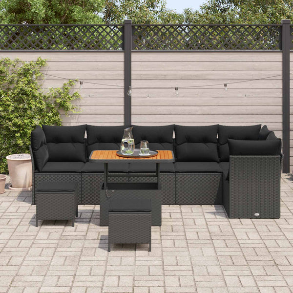 Garten Sofa Set Schwarz mit Kissen 9-teilig