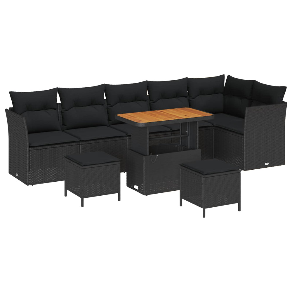 vidaXL Ensemble de canapés de jardin avec coussins 9 pcs Noir 90 x 55 x 71 cm
