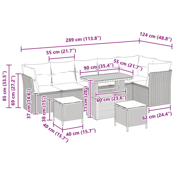 Garten Sofa Set Schwarz mit Kissen 9-teilig