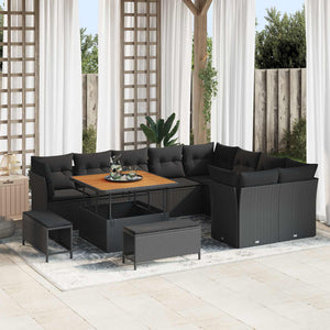 vidaXL Ensemble de canapés de jardin avec coussins et rangement 12 pcs Noir