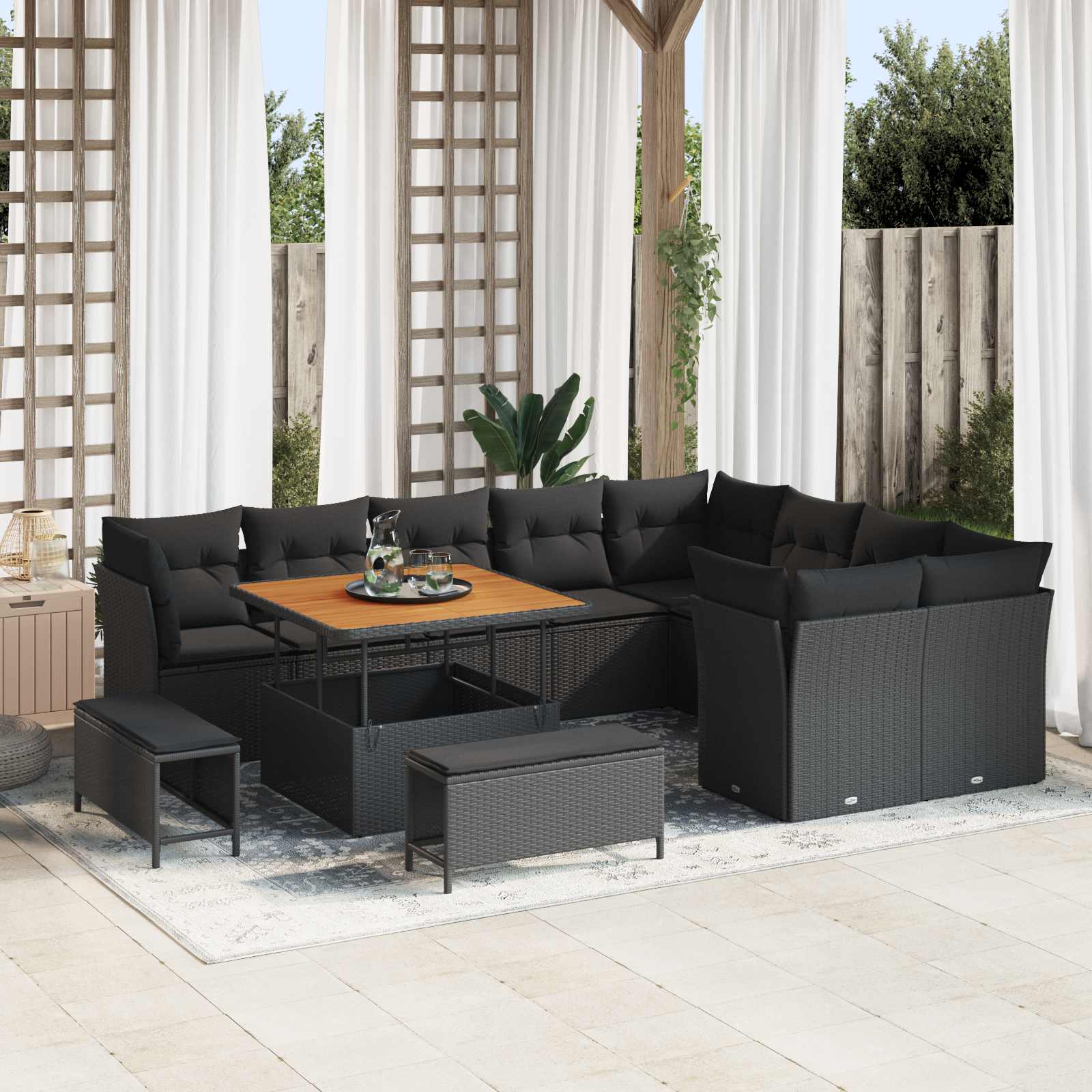 vidaXL Ensemble de canapés de jardin avec coussins et rangement 12 pcs Noir