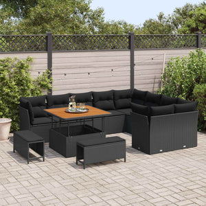 vidaXL Ensemble de canapés de jardin avec coussins et rangement 12 pcs Noir