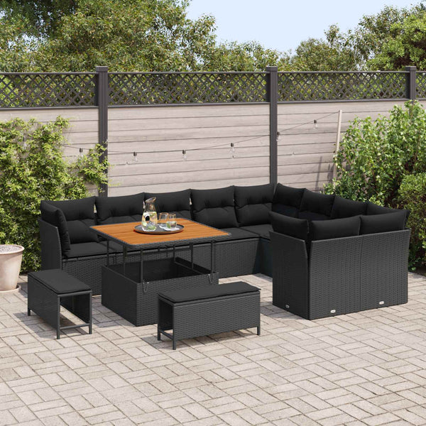 vidaXL Ensemble de canapés de jardin avec coussins et rangement 12 pcs Noir
