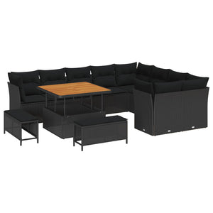 vidaXL Ensemble de canapés de jardin avec coussins et rangement 12 pcs Noir