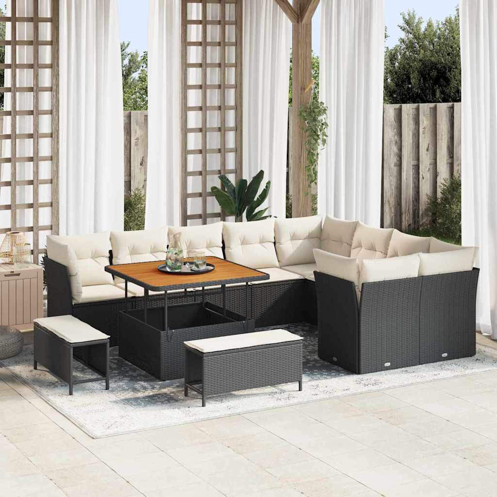 vidaXL Ensemble de canapés de jardin avec coussins 12 pcs Noir et crème