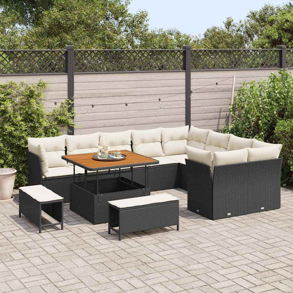 vidaXL Ensemble de canapés de jardin avec coussins 12 pcs Noir et crème