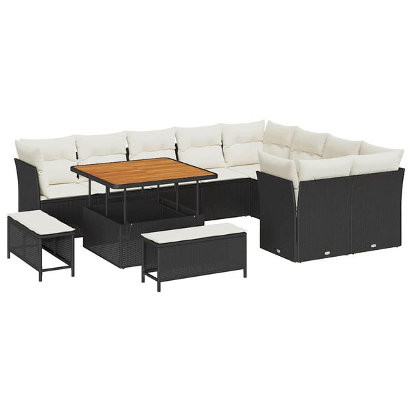 vidaXL Ensemble de canapés de jardin avec coussins 12 pcs Noir et crème