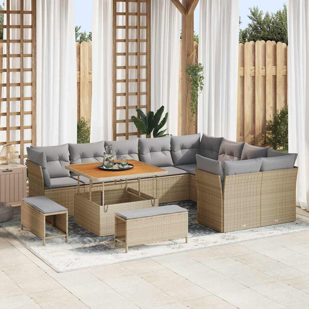 vidaXL Garden Sofa Set with Cushions 12 pcs Beige and Light Grey