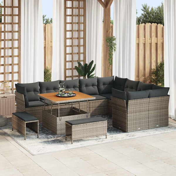 vidaXL Salon de jardin avec coussins et espace de rangement 12 pcs Gris