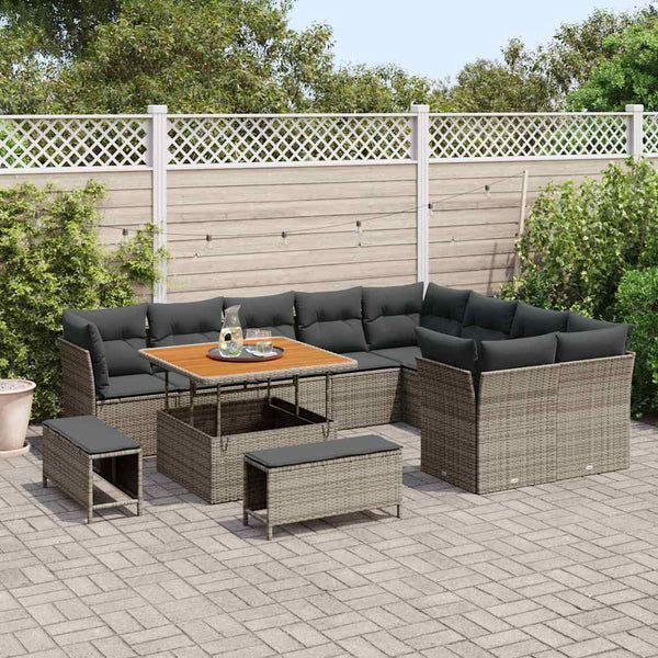 vidaXL Salon de jardin avec coussins et espace de rangement 12 pcs Gris