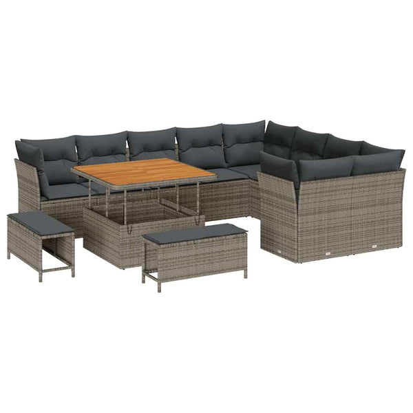 vidaXL Salon de jardin avec coussins et espace de rangement 12 pcs Gris