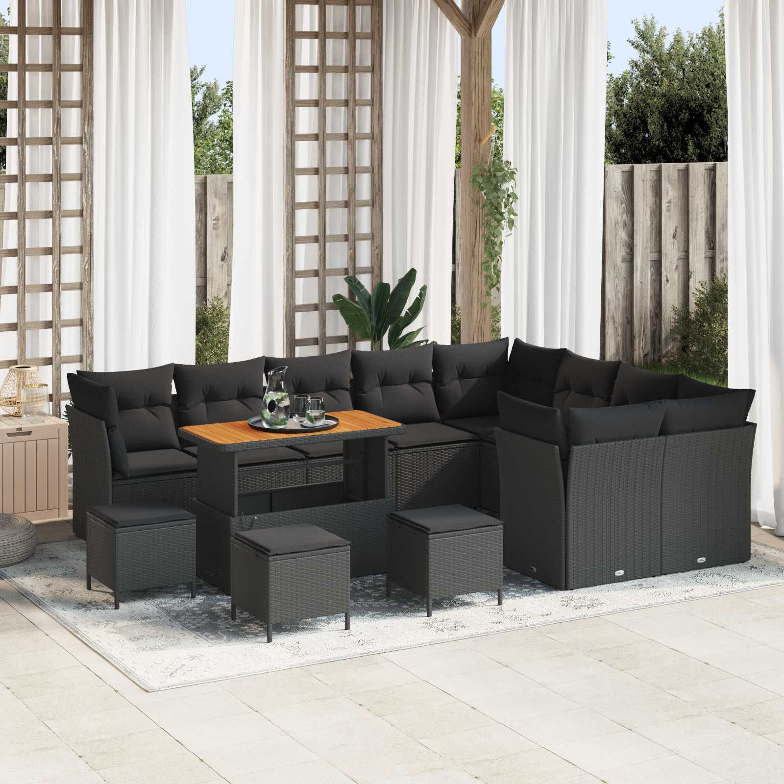 vidaXL Salon de jardin avec coussins et rangements 13 pcs Noir