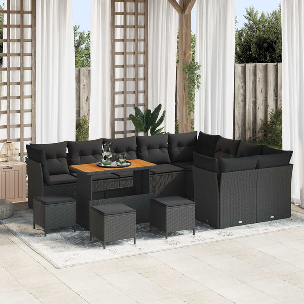 vidaXL Salon de jardin avec coussins et rangements 13 pcs Noir