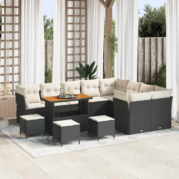 vidaXL Ensemble de canapés de jardin avec coussins 13 pcs Noir et crème