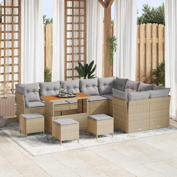 vidaXL Salon de jardin avec coussins 13 pcs Beige et gris clair