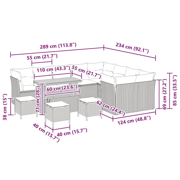 vidaXL Salon de jardin avec coussins 13 pcs Beige et gris clair