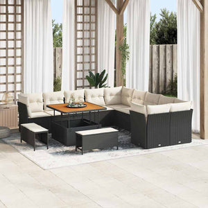Gartensofa Set Schwarz Creme Poly-Rattan 13-teilig