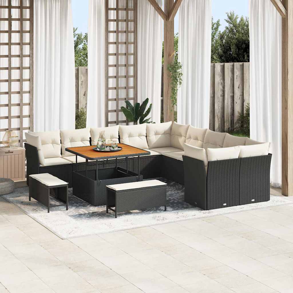 Gartensofa Set Schwarz Creme Poly-Rattan 13-teilig