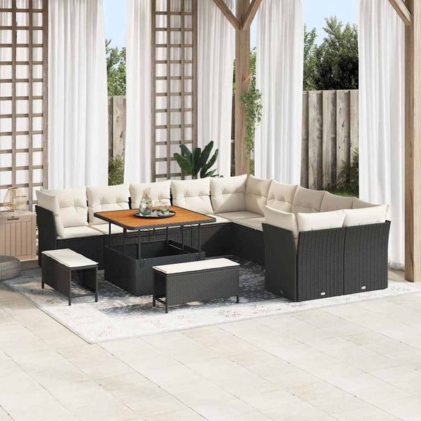 Gartensofa Set Schwarz Creme Poly-Rattan 13-teilig