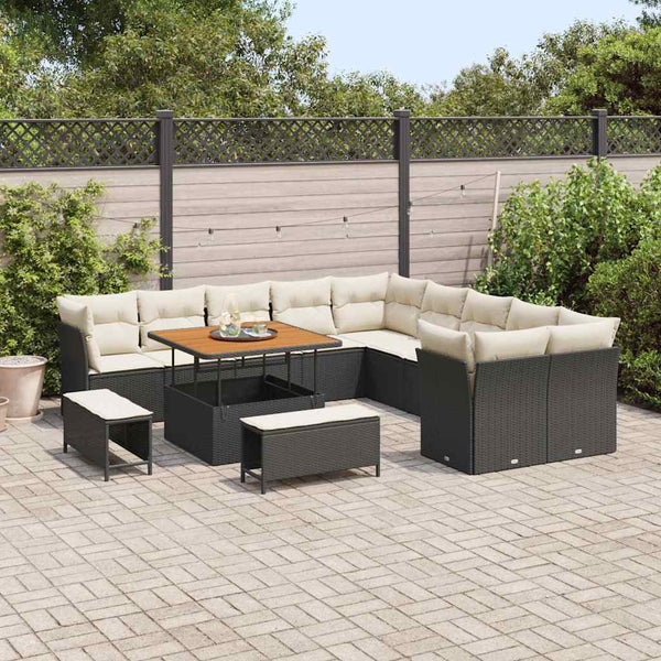 Gartensofa Set Schwarz Creme Poly-Rattan 13-teilig