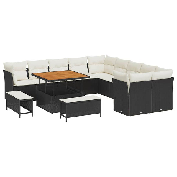 Gartensofa Set Schwarz Creme Poly-Rattan 13-teilig