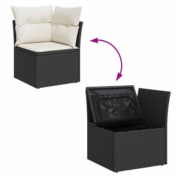 Gartensofa Set Schwarz Creme Poly-Rattan 13-teilig