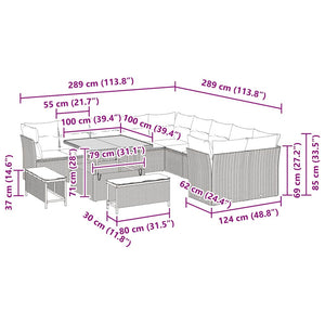 Gartensofa Set Schwarz Creme Poly-Rattan 13-teilig