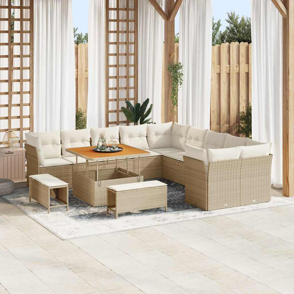 vidaXL Salon de jardin avec coussins 13 pcs Beige et crème résine tressée